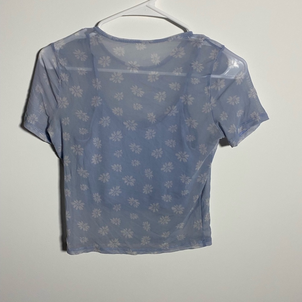 Hollister Floral Blue Sheer Women's Top